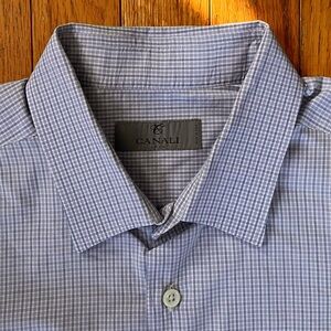 Canali Blue White Micro-Check Dress Shirt Recent 100% Cotton Italy Luxury 16.5